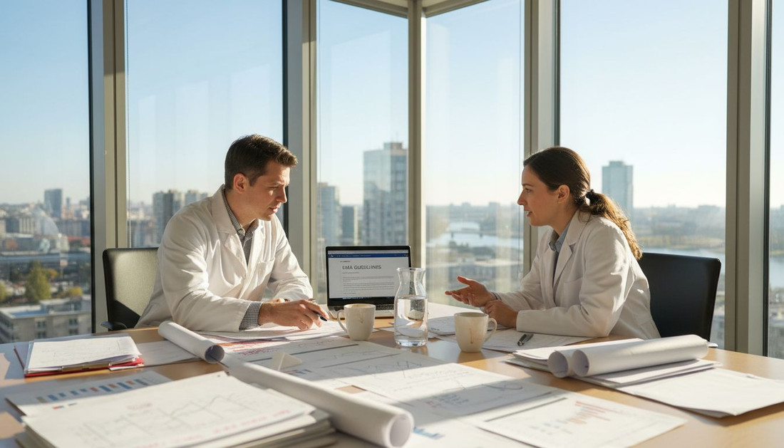 Scientists reviewing peptide research guidelines